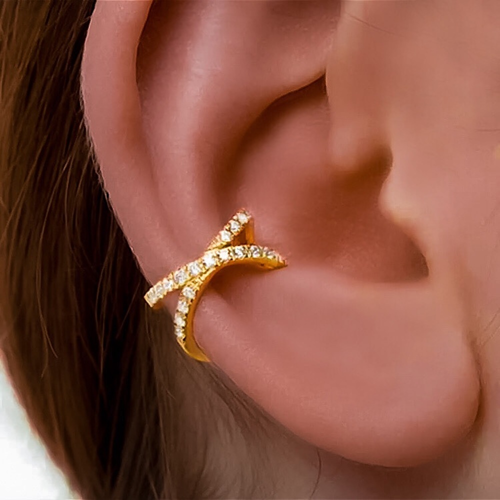 ⚜️[𝟯/$𝟮𝟴]⚜️Silver Crystal Crisscrossed Cuff Earring NEW - Picture 6 of 8